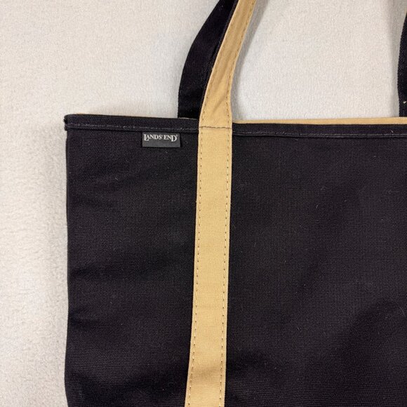 Vintage Lands End Tote Bag Black Canvas Boat Beach Blank Name Tag Key Clip - Picture 2 of 7